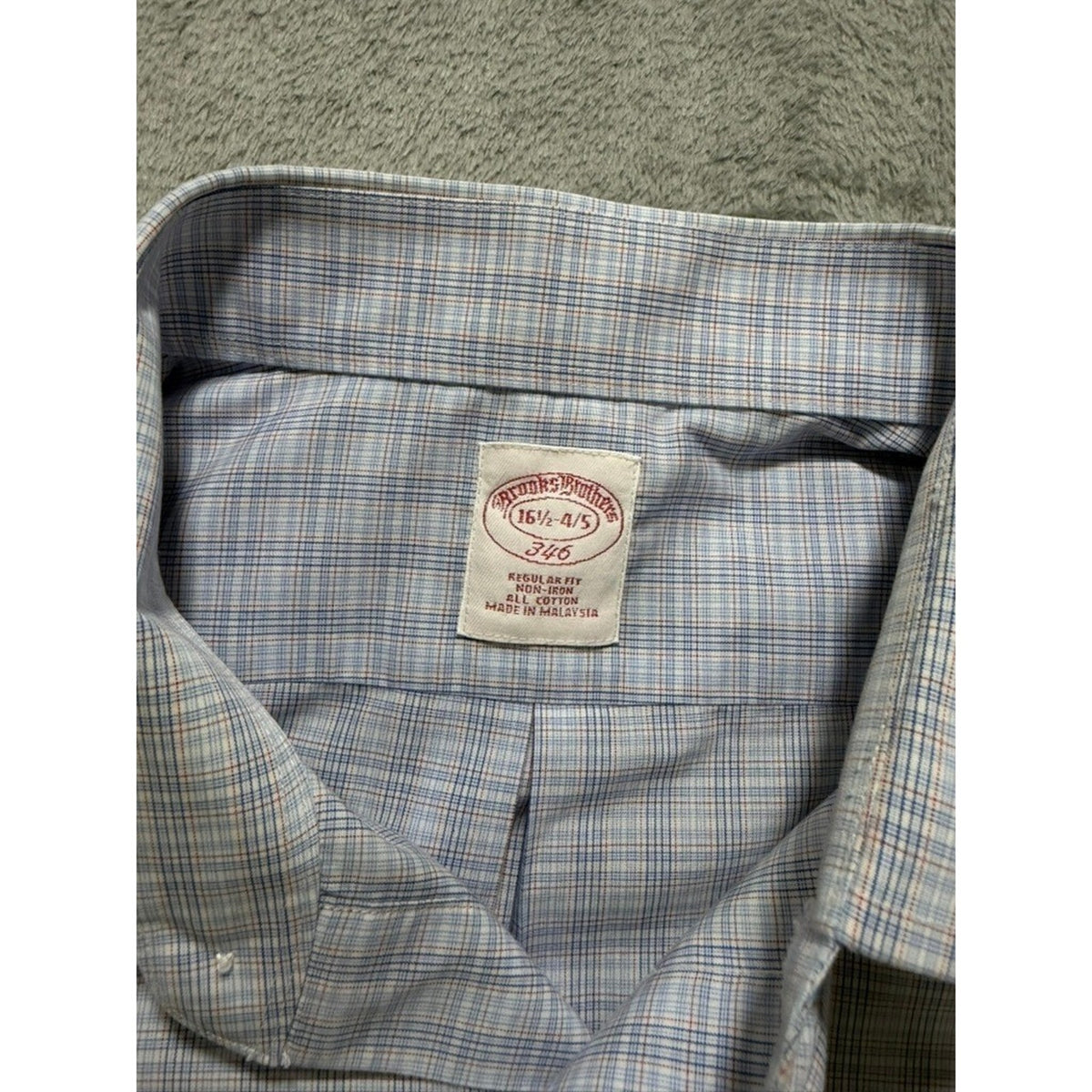 Brooks Brothers Dress Shirt Mens Large 16.5 34 Blue Check Cotton Classic