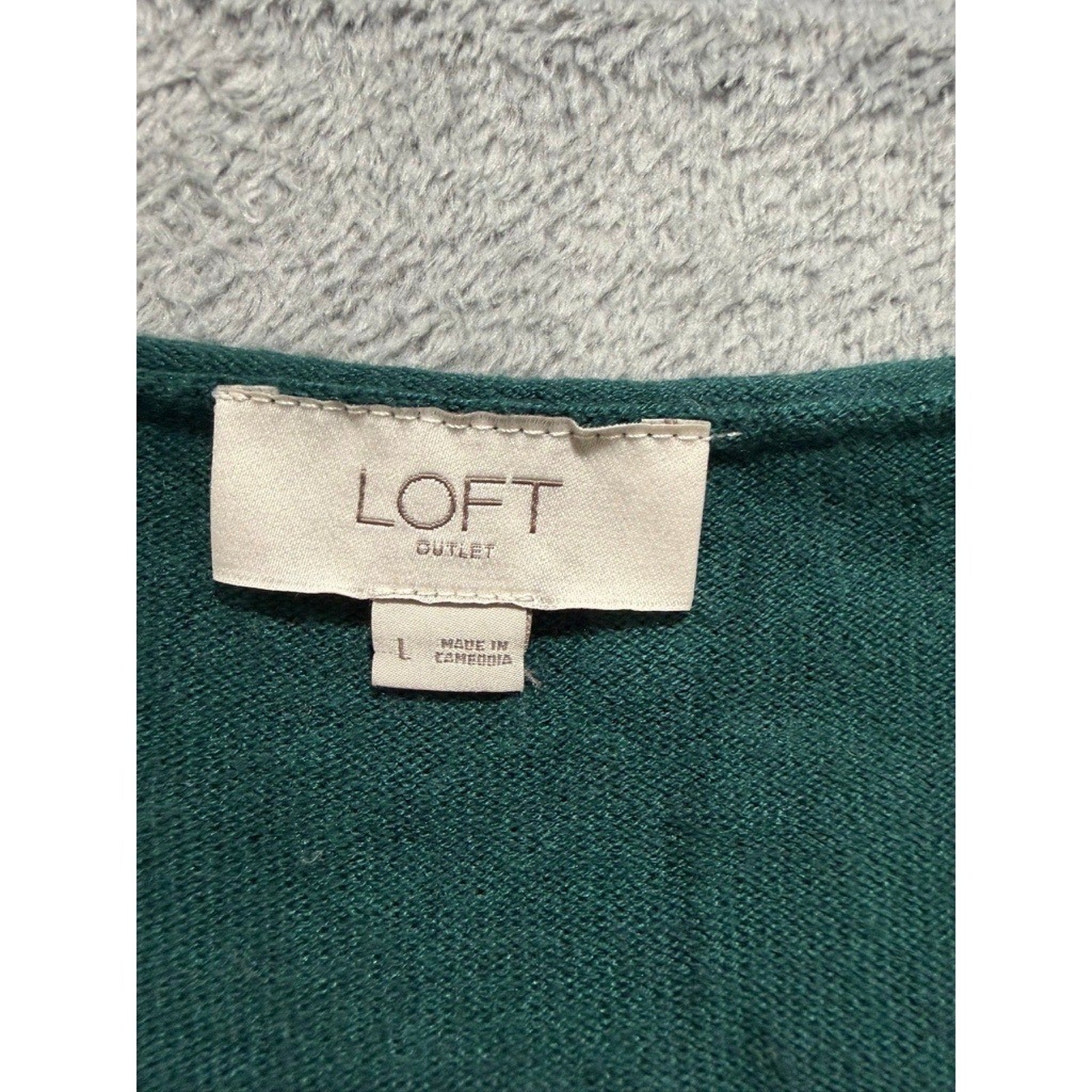 Loft Outlet Womens V-Neck Sweater Forest Green Cotton Blend Long Sleeve Large