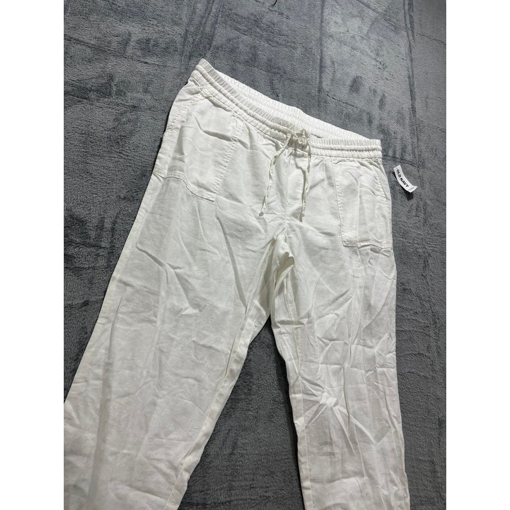 Old Navy L Tall Womens White Linen Blend Pants Casual Coastal Boho