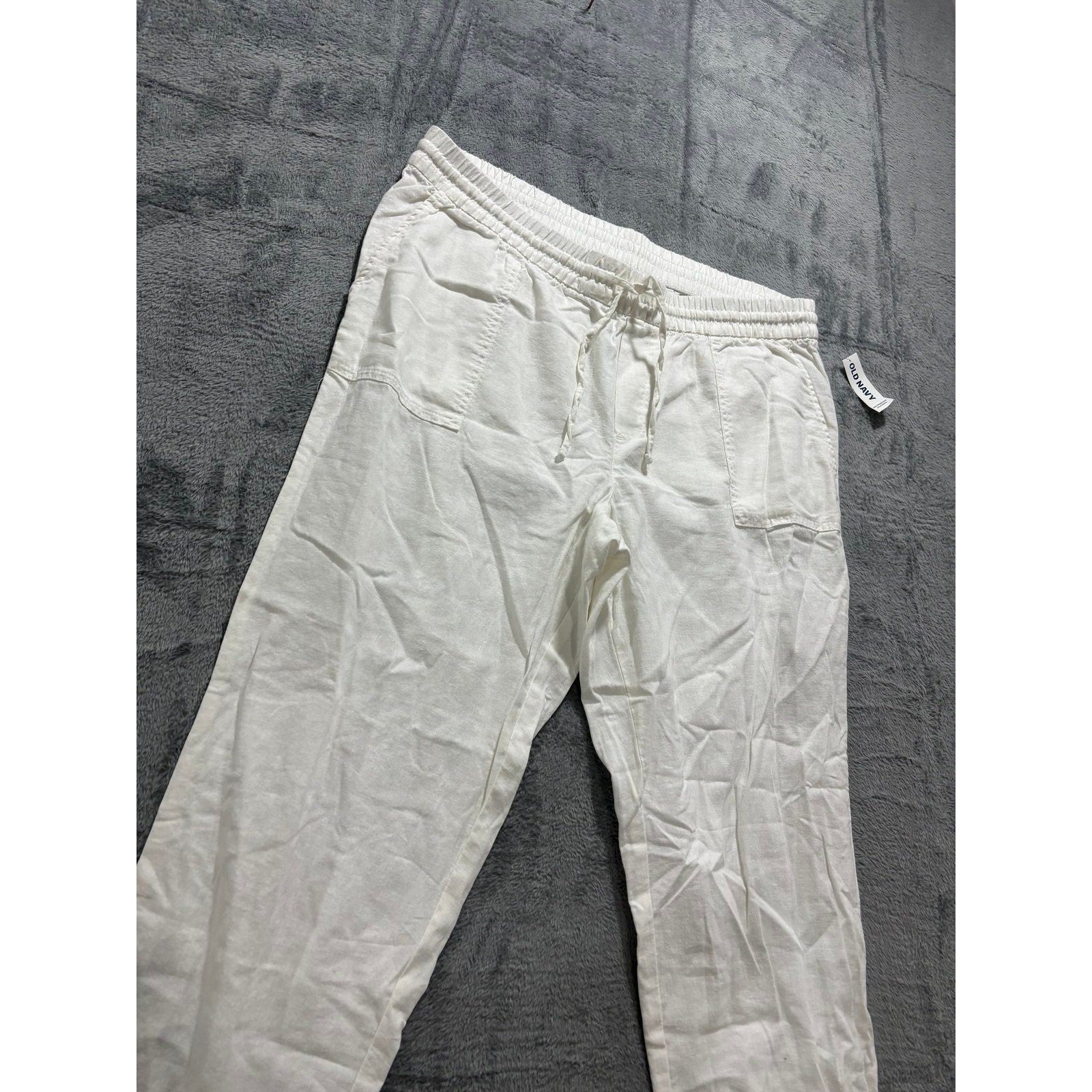 Old Navy L Tall Womens White Linen Blend Pants Casual Coastal Boho