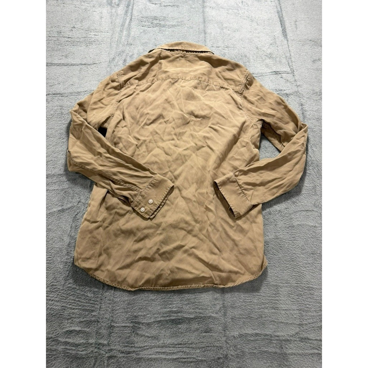 HM Mens Regular Fit Long Sleeve Button Up Utility Shirt Tan Khaki Small