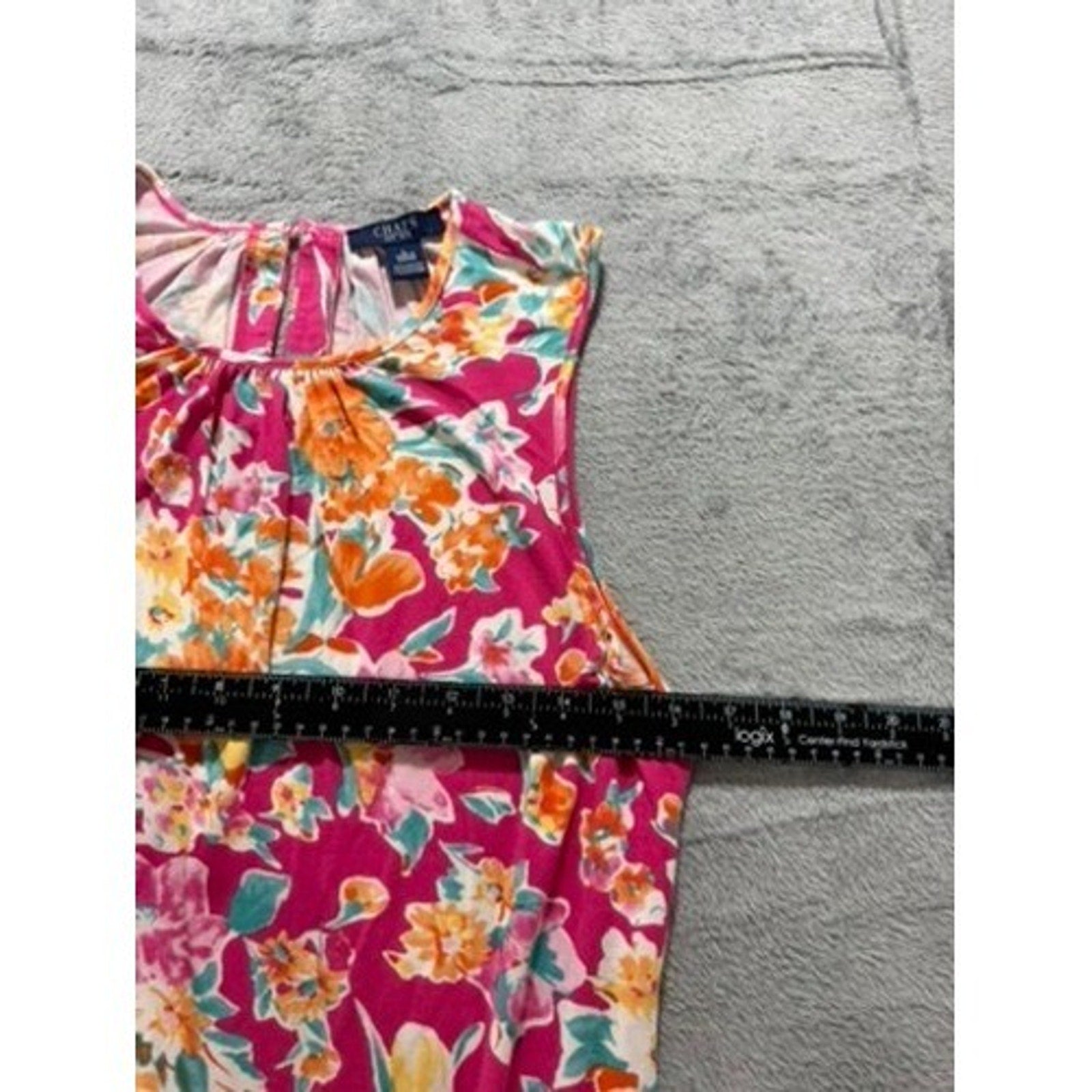 Chaps Womens Pink Floral Sleeveless Pleated Neck Shell Blouse Top Large L