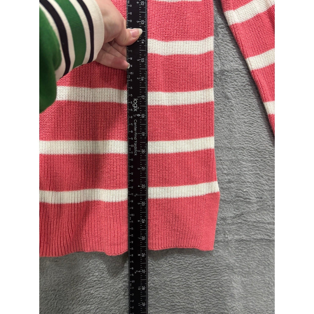 US Polo Assn Sweater Womens M Pink Stripe Knit Crewneck Logo Casual Preppy
