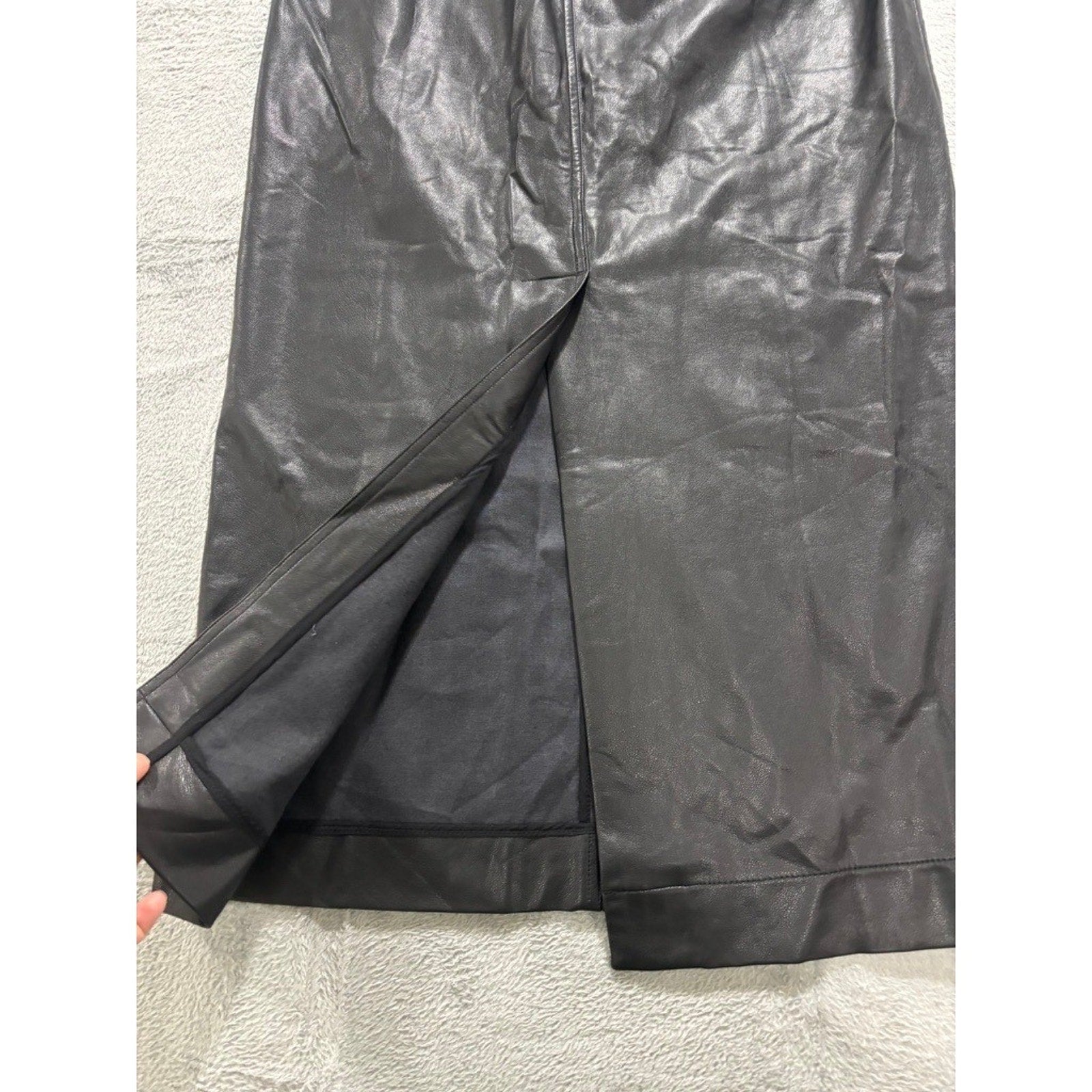 Maeve Anthropologie Black Faux Leather Maxi Skirt High Waisted Patch Pocket M