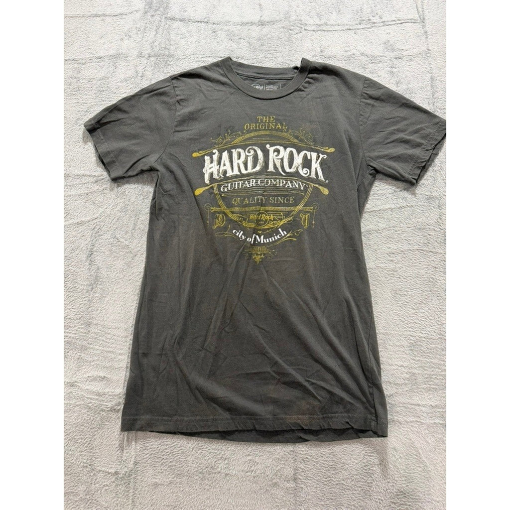 Hard Rock Cafe Munich Guitar Company Graphic T-Shirt Mens Medium Charcoal Grey