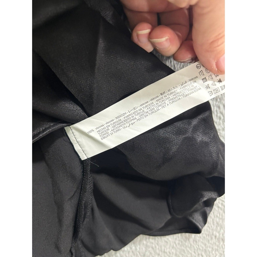 Zara Black Satin A-Line Maxi Skirt Drawstring Waist Size M NEW