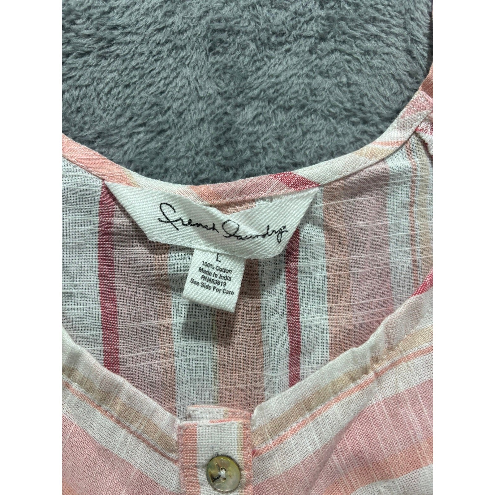 French Laundry Blouse Womens L Pink Stripe Flutter Sleeve Button Front Top