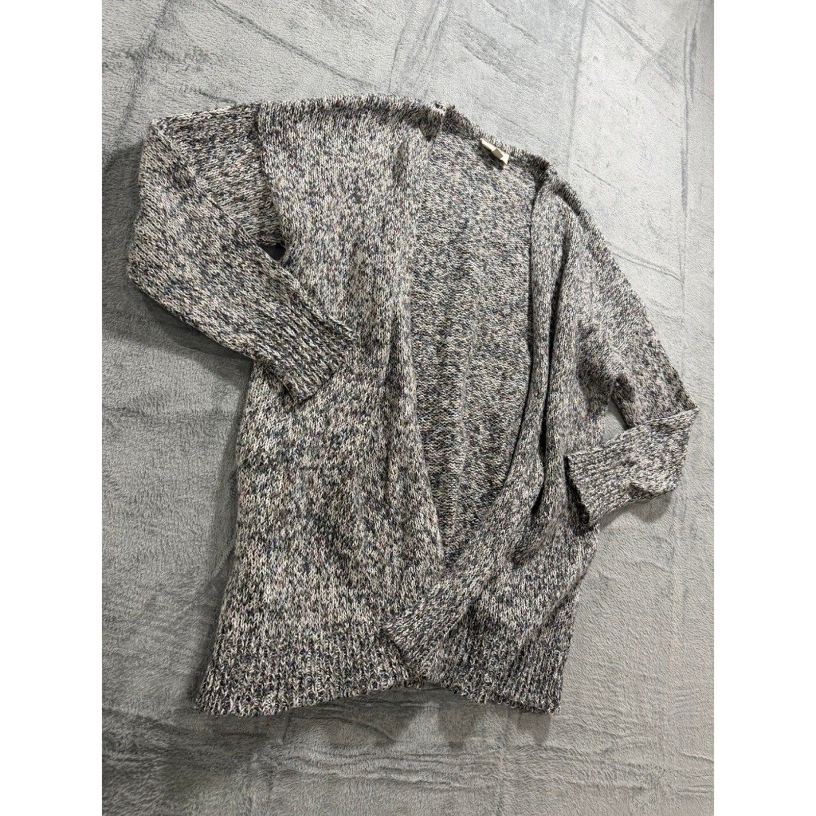 LOFT Outlet Womens Gray Marled Knit Open Front Cardigan Sweater Large Confetti