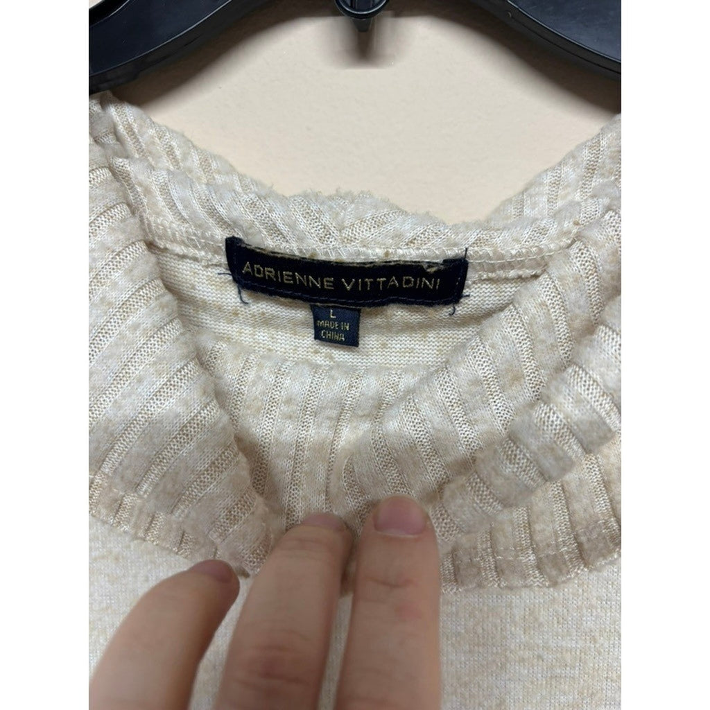 Adrienne Vittadini Cowl Neck Sweater Cream Button Detail Asym Hem Women's Large