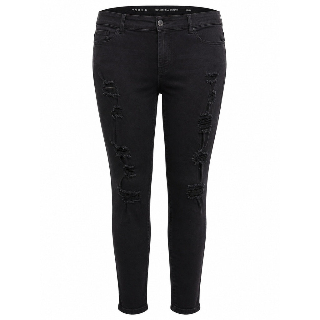 Torrid Bombshell Skinny Black Distressed Ripped Jeans Plus Size 18R High Rise
