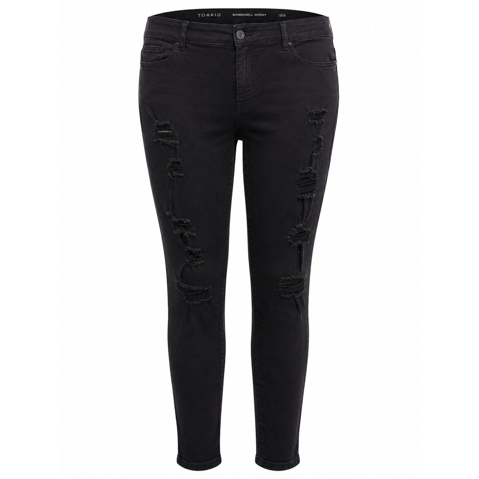 Torrid Bombshell Skinny Black Distressed Ripped Jeans Plus Size 18R High Rise