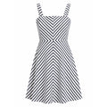Womens Navy White Chevron Striped Fit Flare Mini Dress Square Neck Sleeveless