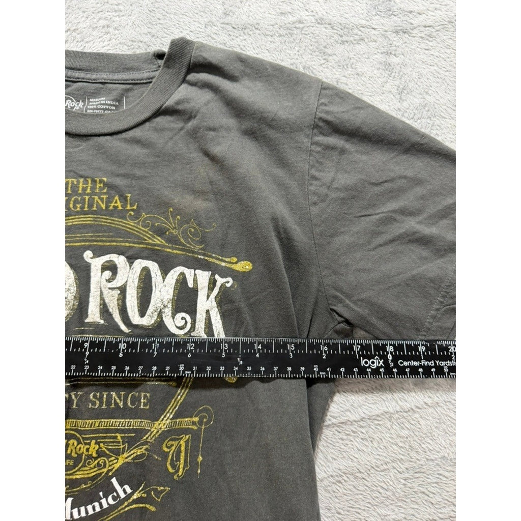 Hard Rock Cafe Munich Guitar Company Graphic T-Shirt Mens Medium Charcoal Grey