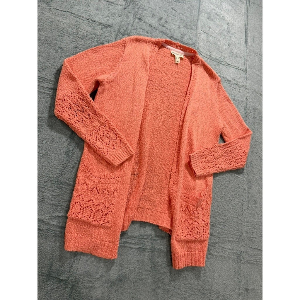 Bridgehampton Isaac Mizrahi Live Women Coral Pink Crochet Pointelle Cardigan L