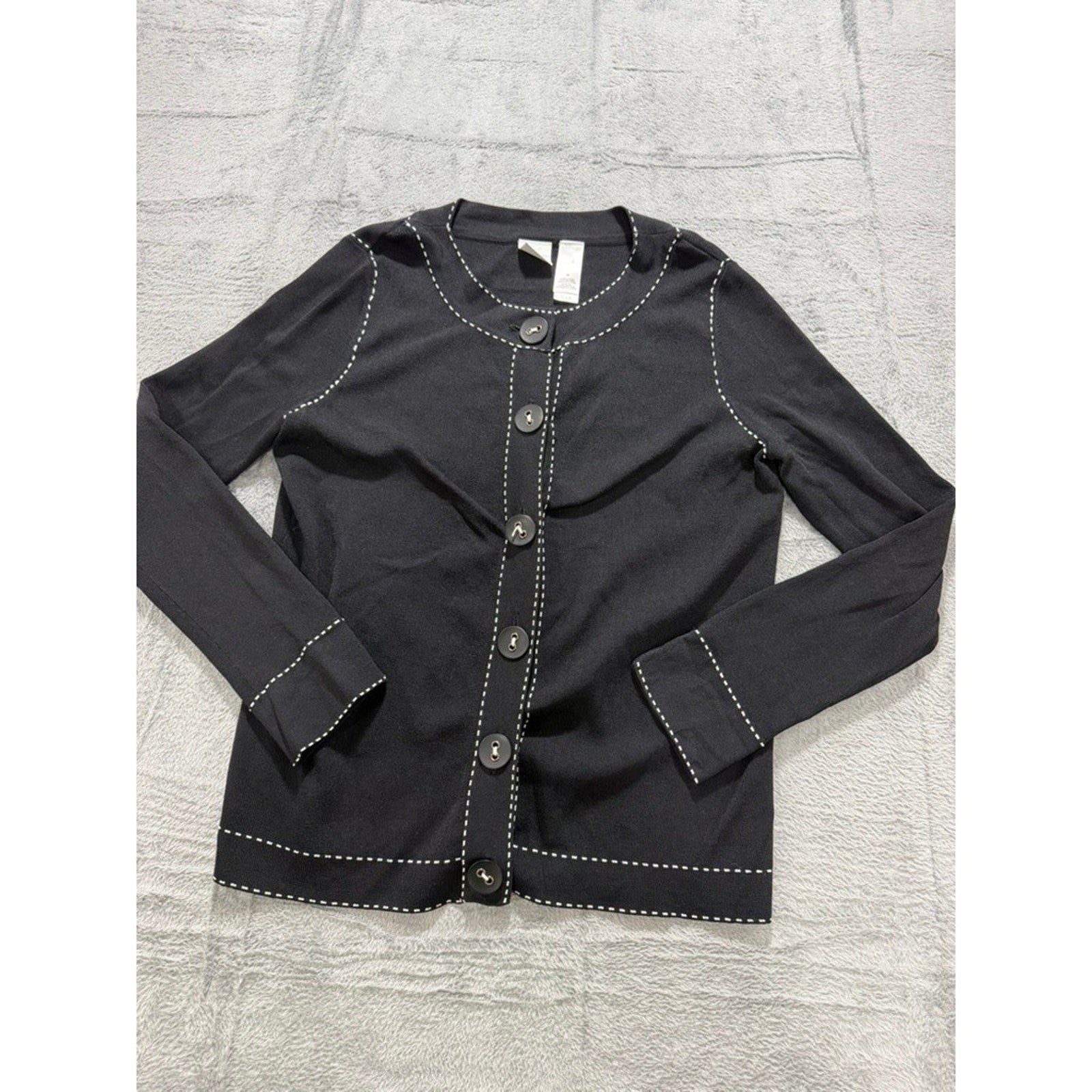 Emma James Cardigan Sweater Womens Medium Black Contrast Stitch Button Up