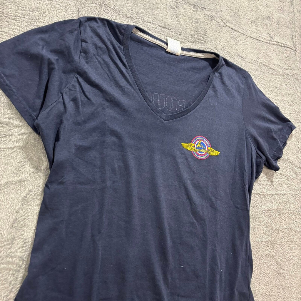 Port & Company L Navy Women LA County Fire Dept Air Operations V-Neck Tee Casual