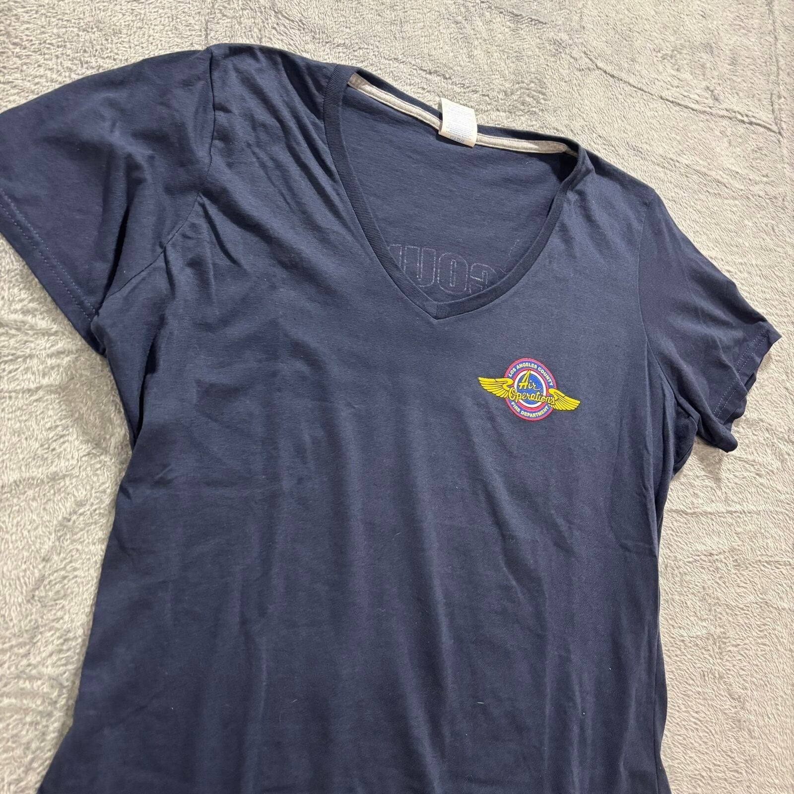 Port & Company L Navy Women LA County Fire Dept Air Operations V-Neck Tee Casual