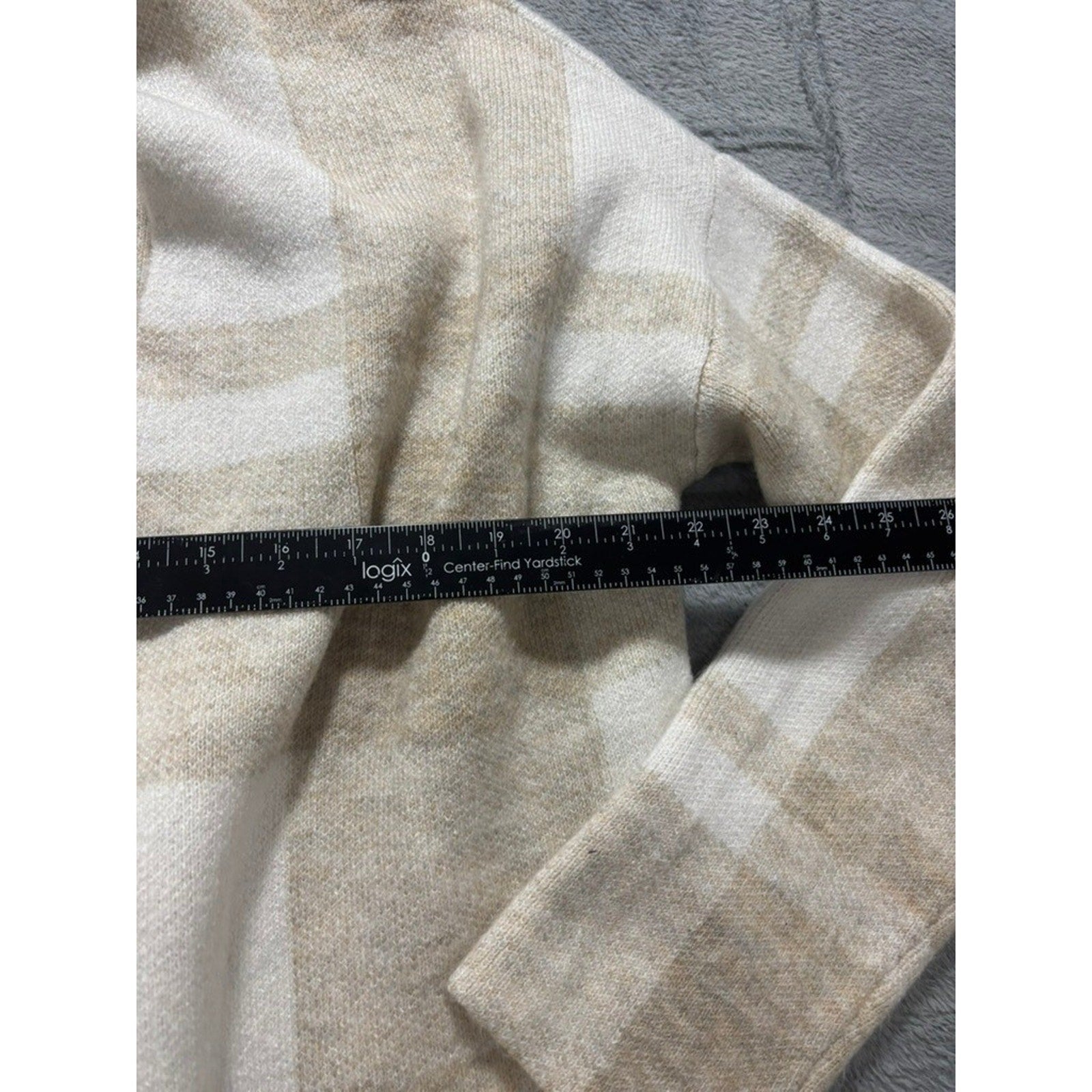 Time and Tru Womens Plaid Open Front Cardigan Sweater Oatmeal White L 12-14
