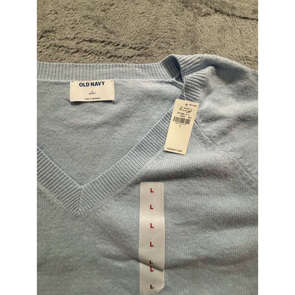 Old Navy L Light Blue Womens V-Neck SoSoft Sweater Relaxed Cozy Casual