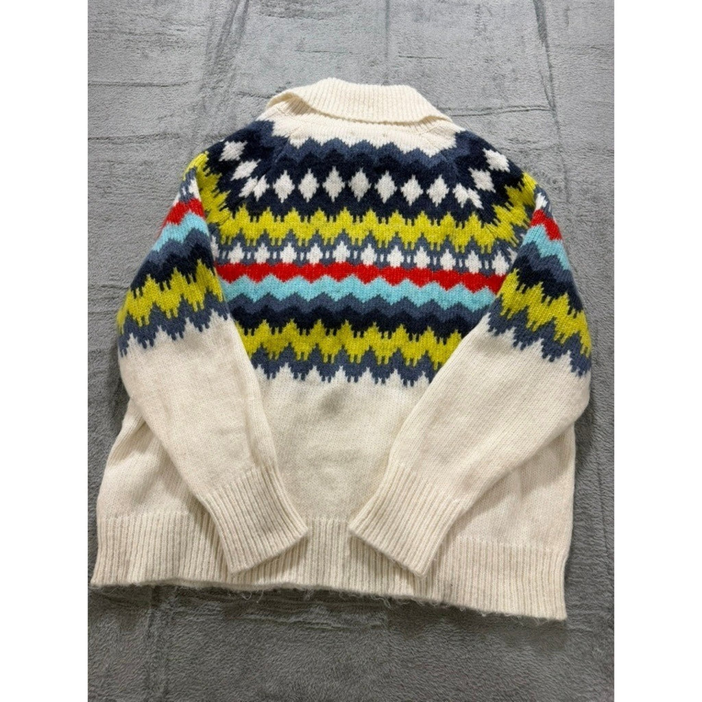 Aerie Fair Isle Sweater Womens L Oversized Nordic Quarter Zip Chunky Cozy