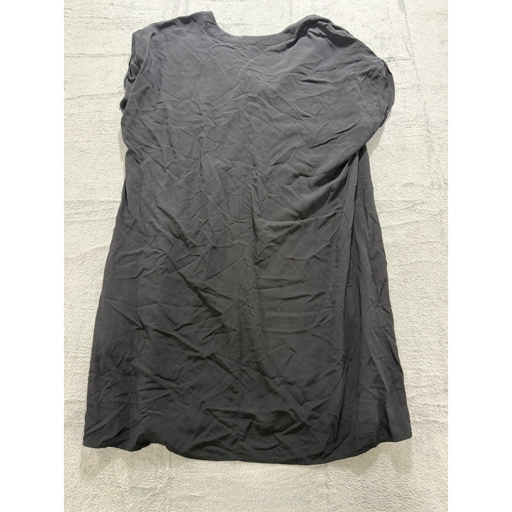 Gap Womens XL Black V-Neck Short Sleeve Rayon Shift Dress High Low Hem