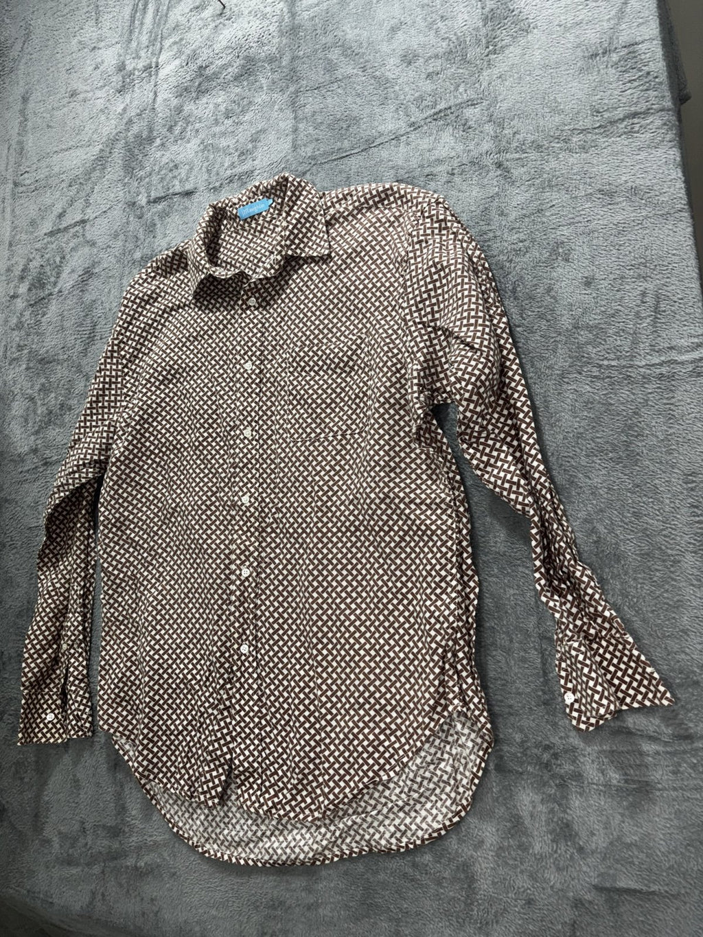J. McLaughlin Men's Brown Cream Geometric Shirt L, photo 2 of 9