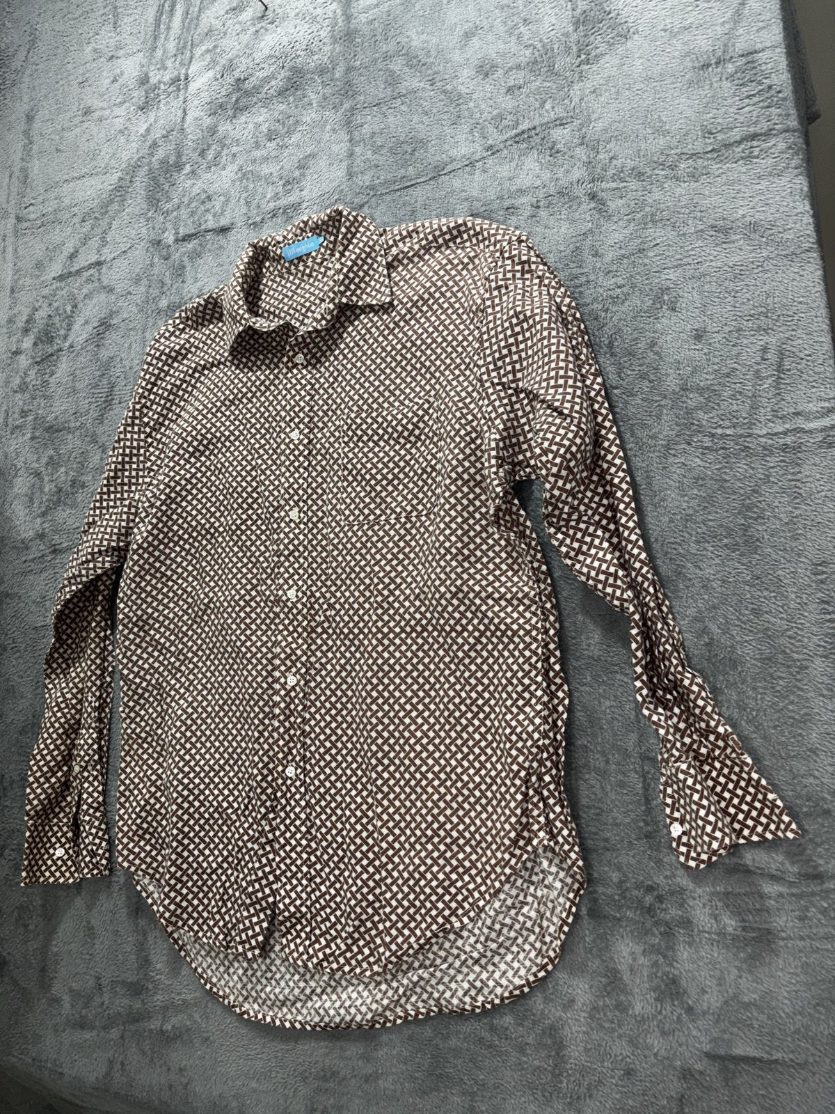 J. McLaughlin Men's Brown Cream Geometric Shirt L, photo 2 of 9