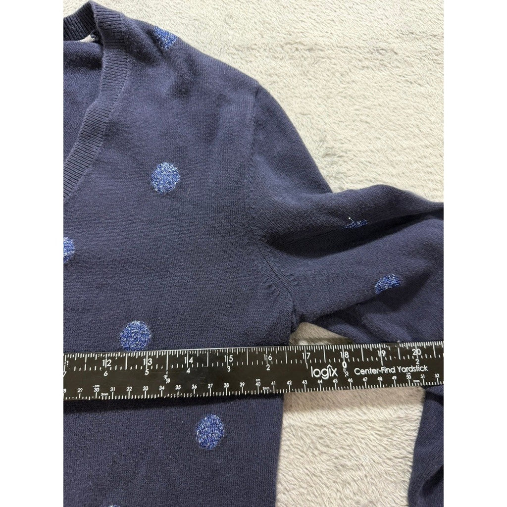 Tommy Hilfiger Sweater Womens M Navy Polka Dot V Neck Long Sleeve Preppy
