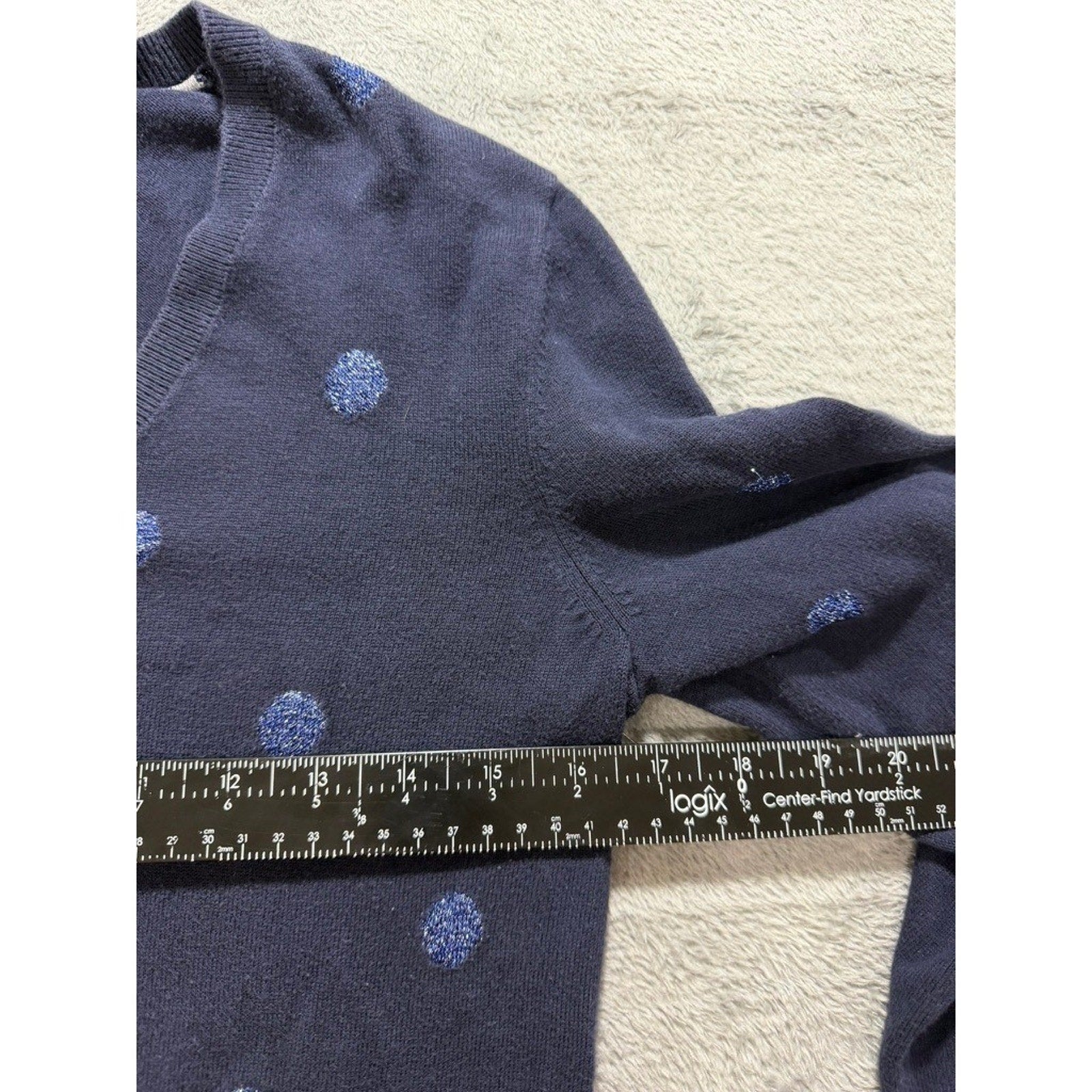 Tommy Hilfiger Sweater Womens M Navy Polka Dot V Neck Long Sleeve Preppy