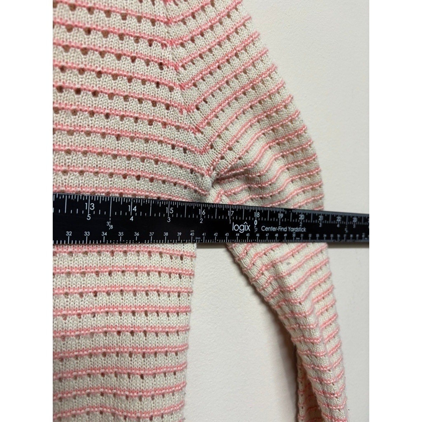 Chico's Womens Small Striped Knit Sweater Cream Pink Long Sleeve Casual Pullover