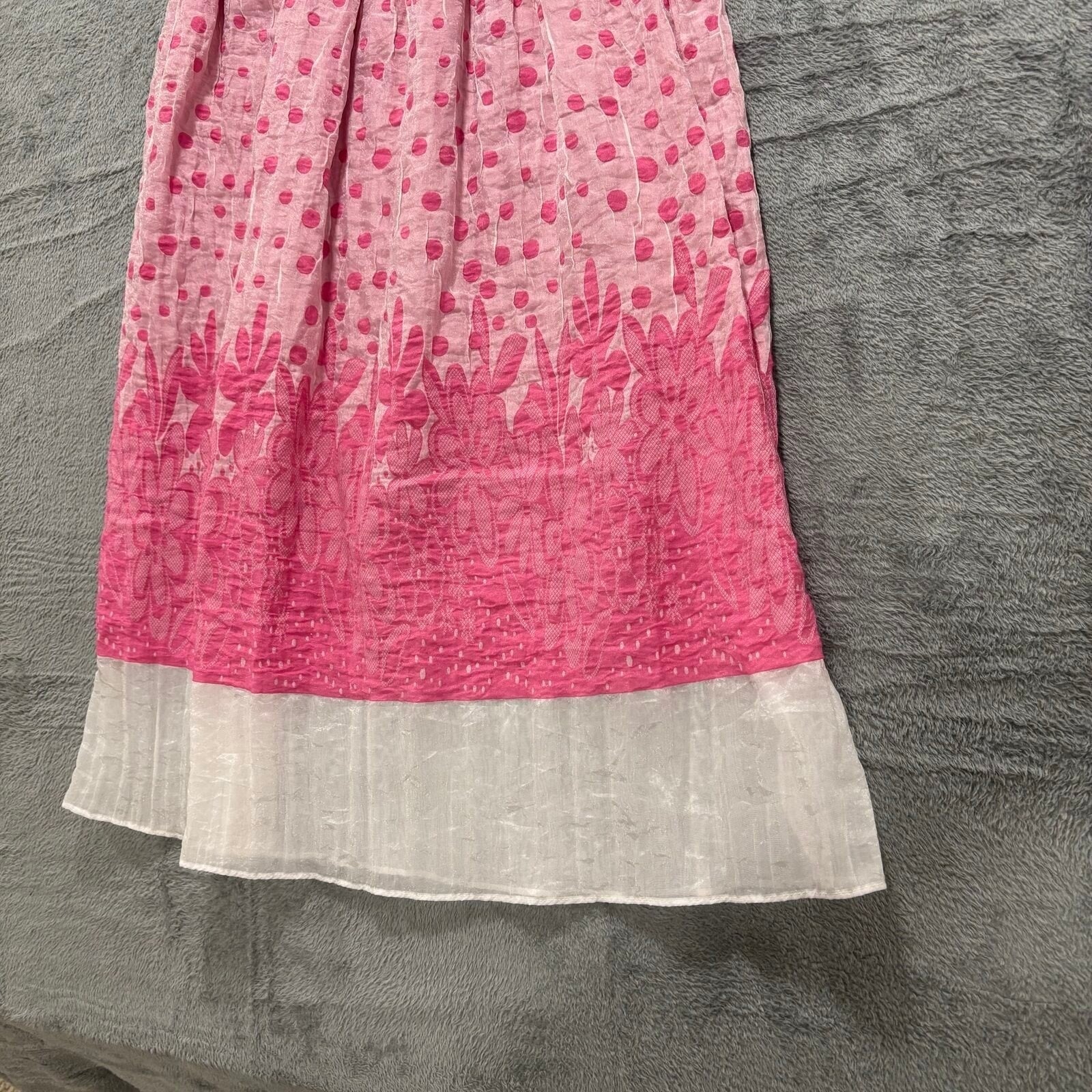 Lapis Womens OS Pink Smocked Polka Dot Floral Maxi Dress Boho Festival