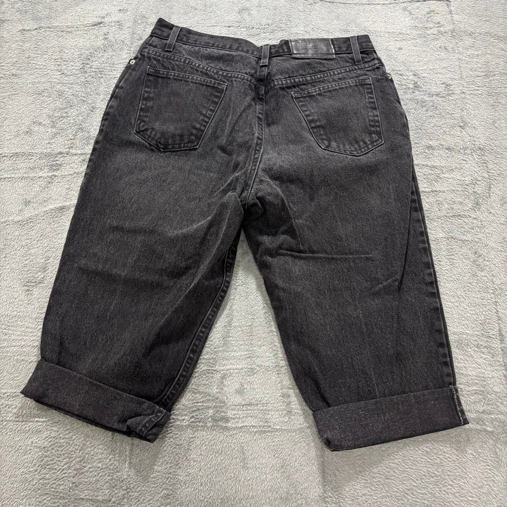 LL Bean Womens 16 PET Black Denim Bermuda Shorts Vintage Casual High Rise