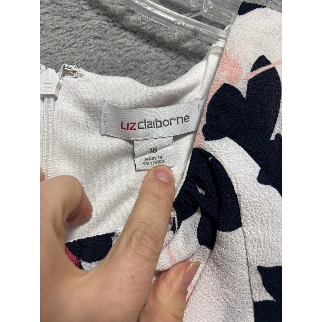 Liz Claiborne Womens 18 White Floral Ruffle Tiered Midi Dress Navy Pink NWT