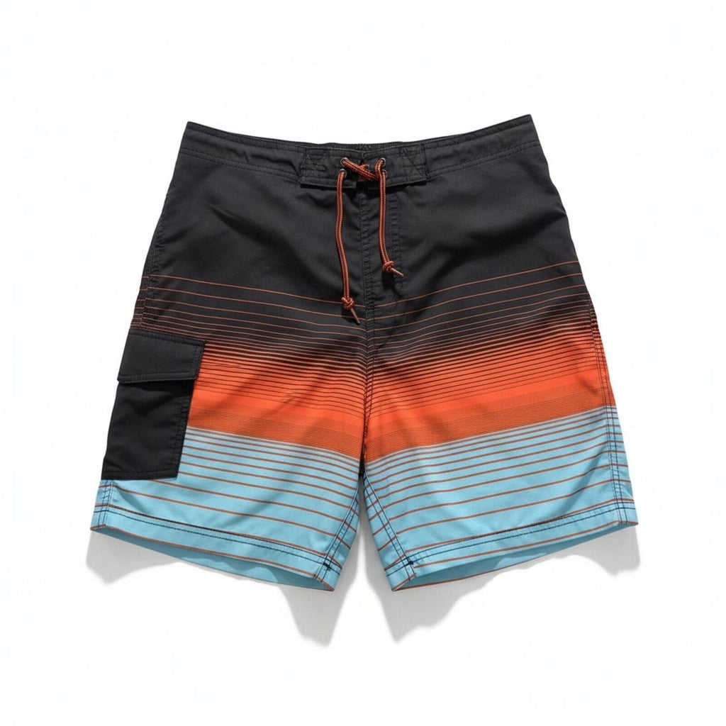 George M Black Orange Blue Ombre Striped Board Shorts Mens Casual Festival