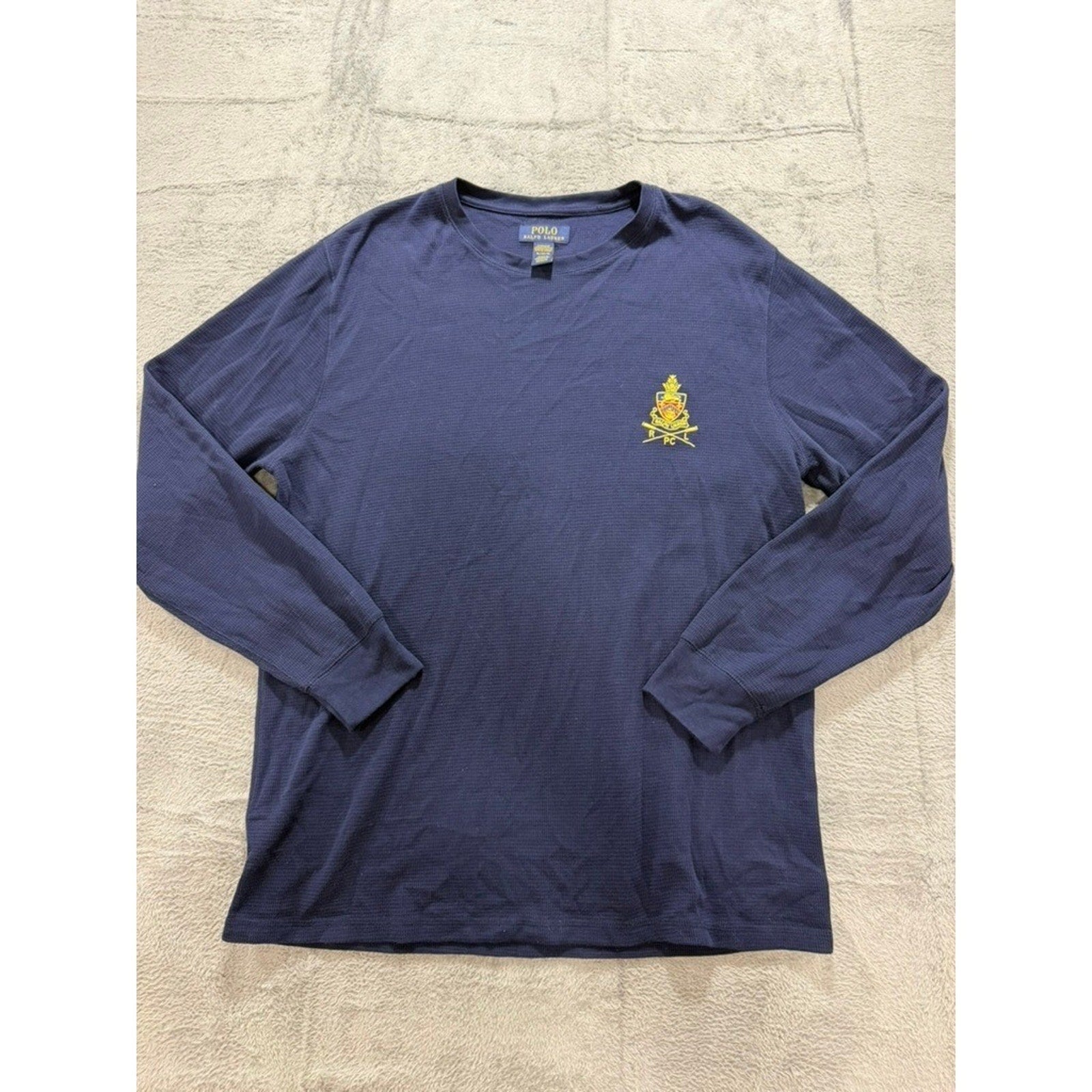 Polo Ralph Lauren Mens XL Navy Waffle Knit Thermal Sleepwear Top Crest Logo RLPC