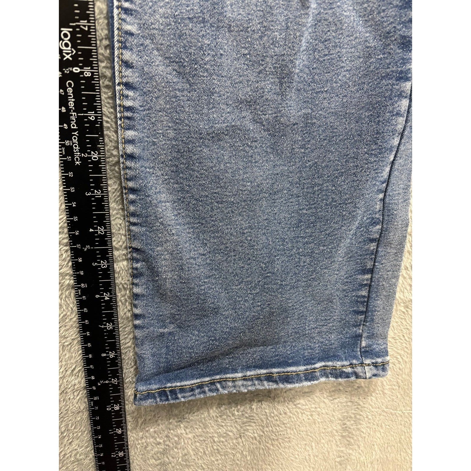 Womens L Blue Distressed Straight Leg Jeans Boho Casual Denim