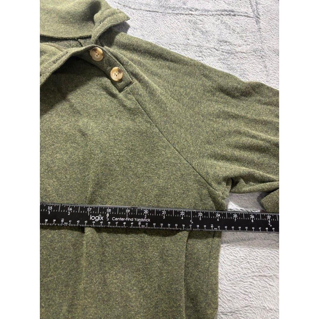 J.Crew Womens Olive Green Fleece Asymmetrical Button Funnel Neck Pullover XL