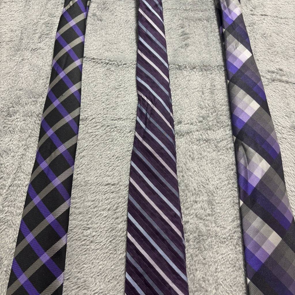 Calvin Klein Billy London John Henry OS Purple Black Necktie Lot 3 Vintage Pro