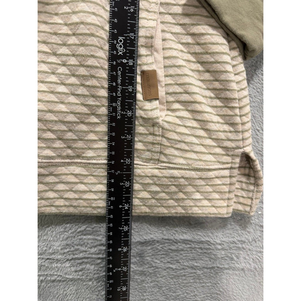 Maurices Womens Quilted Quarter Zip Pullover Sage Green Striped Size L Pocket