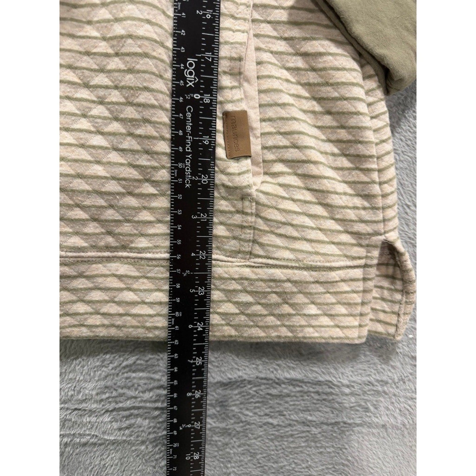Maurices Womens Quilted Quarter Zip Pullover Sage Green Striped Size L Pocket