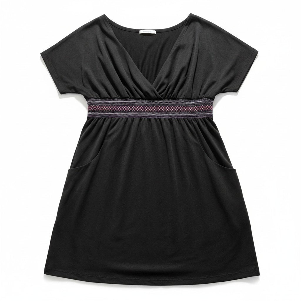 Cherie St. Tropez XL Black Womens Smocked Empire Waist Tunic Top Boho Casual