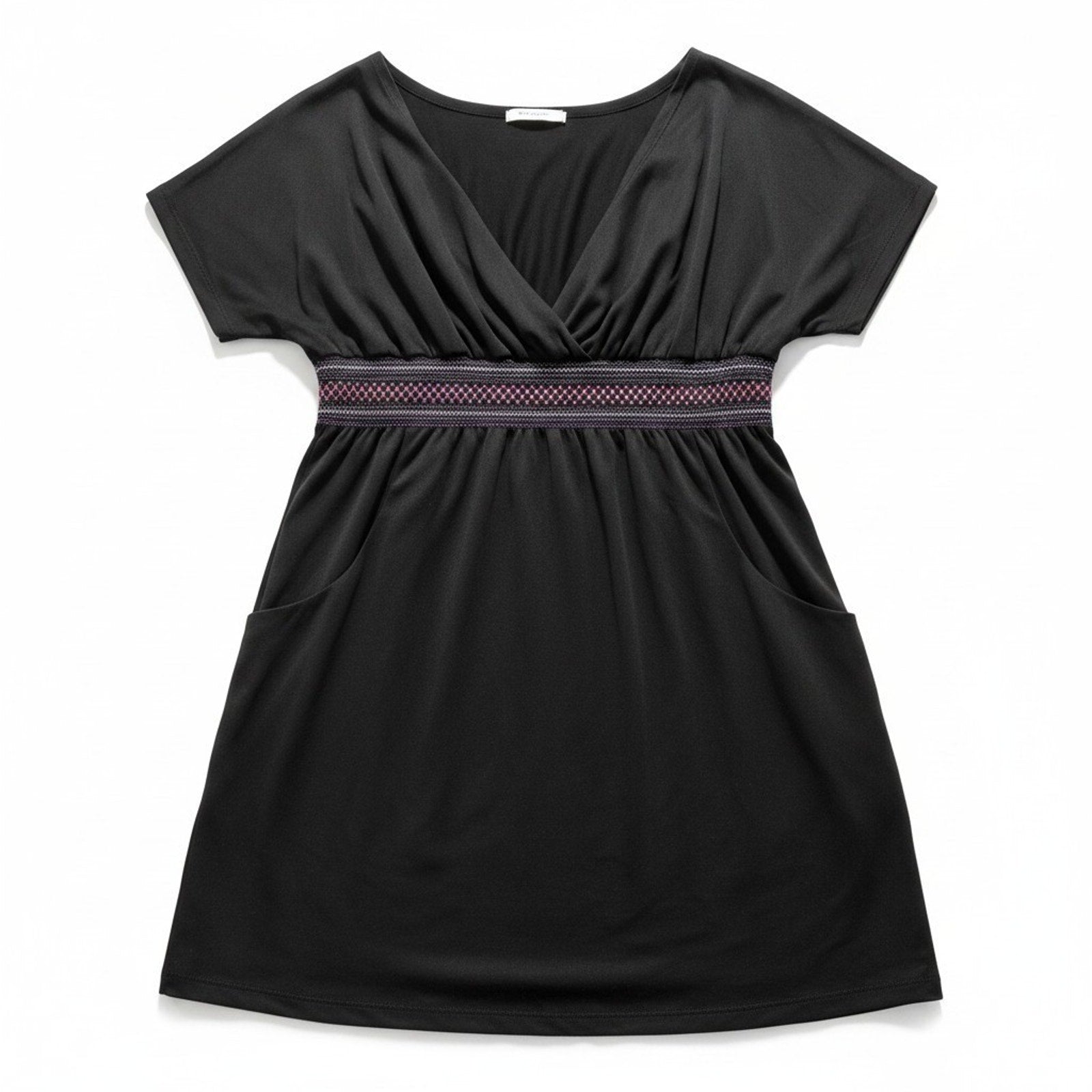 Cherie St. Tropez XL Black Womens Smocked Empire Waist Tunic Top Boho Casual