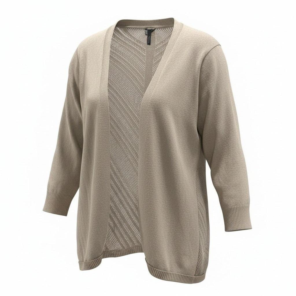 Maurices Womens XL Tan Pointelle Chevron Open Front Cardigan 3/4 Sleeve Knit