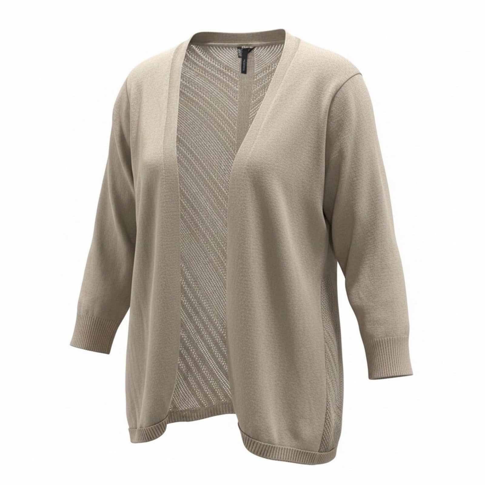 Maurices Womens XL Tan Pointelle Chevron Open Front Cardigan 3/4 Sleeve Knit