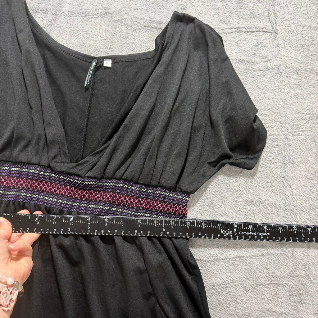 Cherie St. Tropez XL Black Womens Smocked Empire Waist Tunic Top Boho Casual