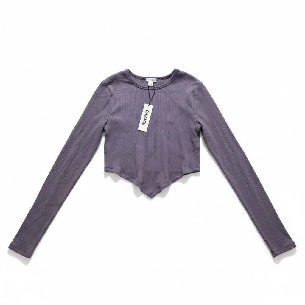 Garage Womens XS Purple Ribbed Bandana Hem Long Sleeve Top Y2K Festival Boho