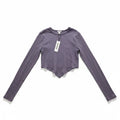 Garage Womens XS Purple Ribbed Bandana Hem Long Sleeve Top Y2K Festival Boho