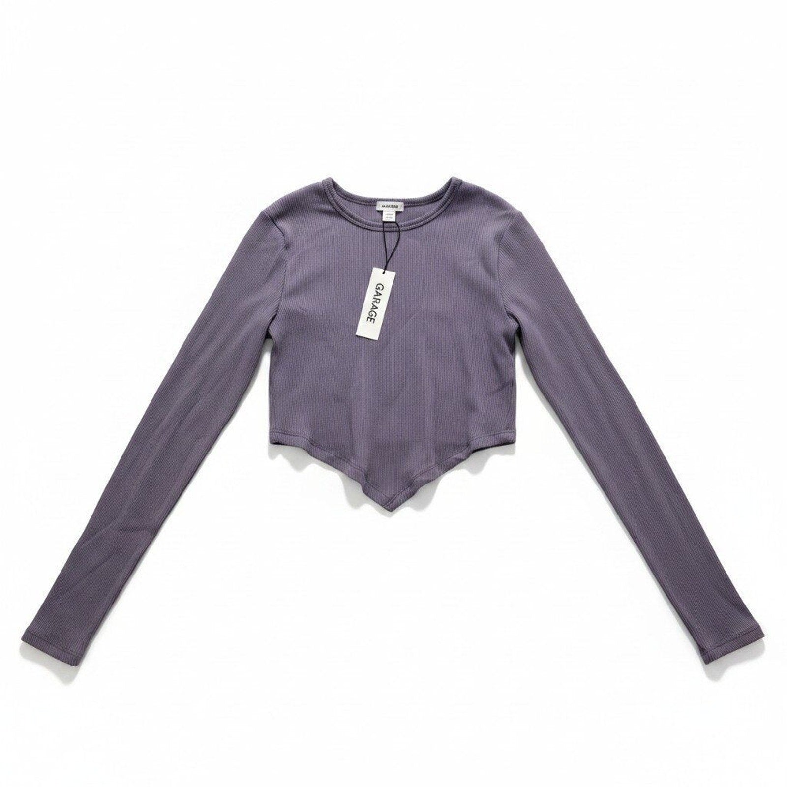 Garage Womens XS Purple Ribbed Bandana Hem Long Sleeve Top Y2K Festival Boho