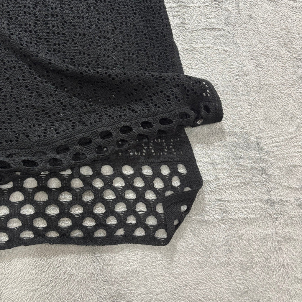 Womens XL Black Crochet Knit Sleeveless Sweater Vest Top Open Weave Boho