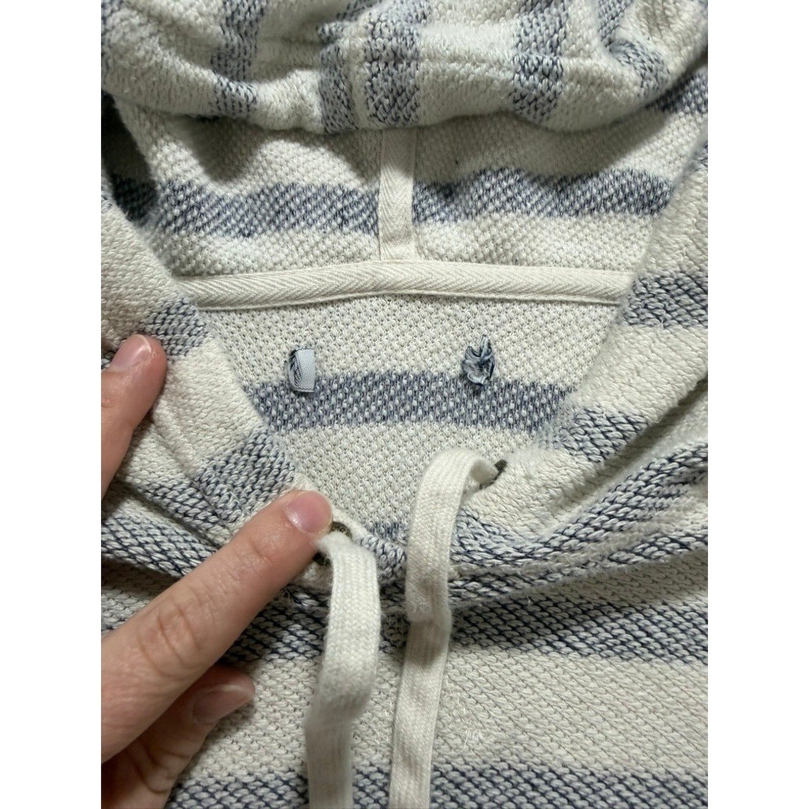 Oversized Striped Knit Hoodie Cream Grey Nautical Kangaroo Pocket Pullover Coast